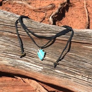 Wrap necklace with gold & turquoise arrow charm